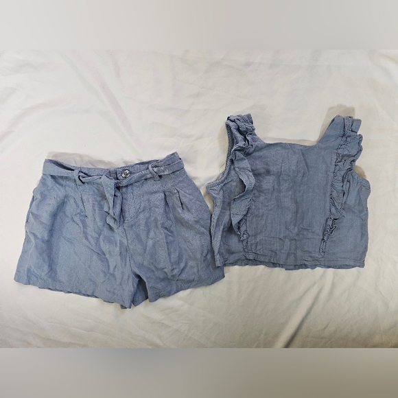 Paisley Lane Other - Light Blue Ruffle Crop Top & Shorts Set- Girls Size 8